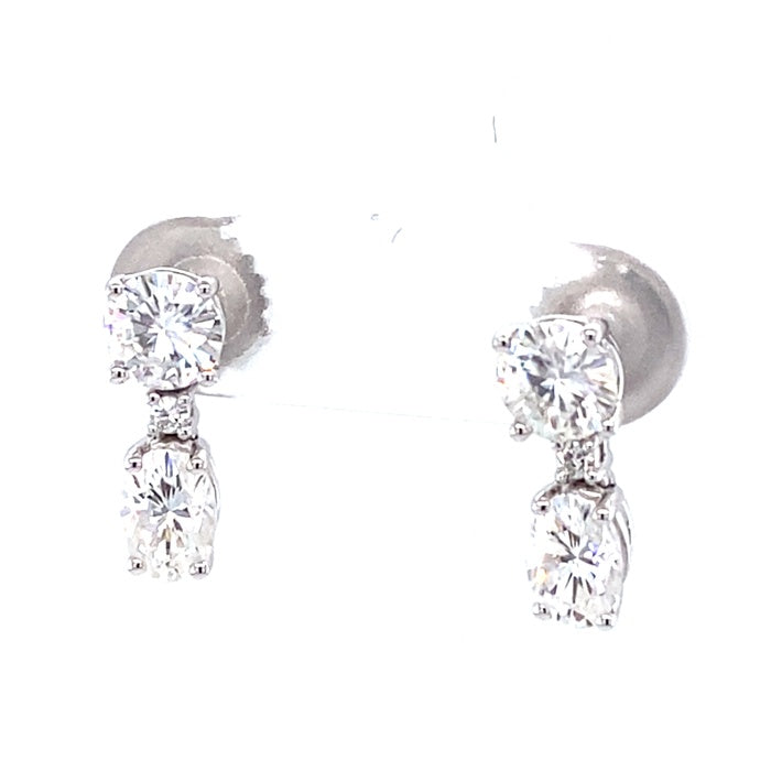 2.04 CTW DEW Oval Near-Colorless Moissanite Halo Drop Earrings in 14K White Gold