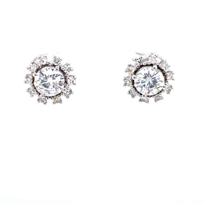 1.25 CTW DEW Round Near-Colorless Moissanite Halo Earring in 14K White Gold