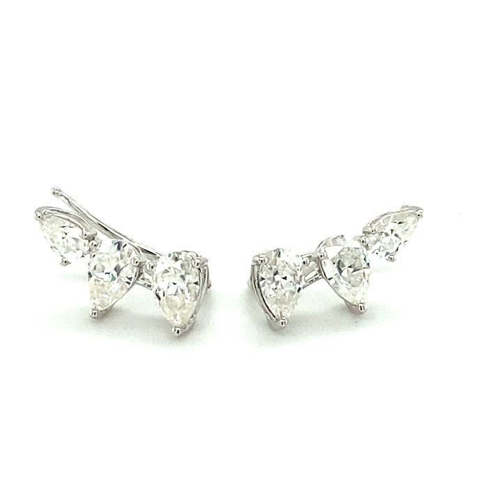 2.14 CTW DEW Pear Near-Colorless Moissanite Graduated Stud Earrings in 14K White Gold
