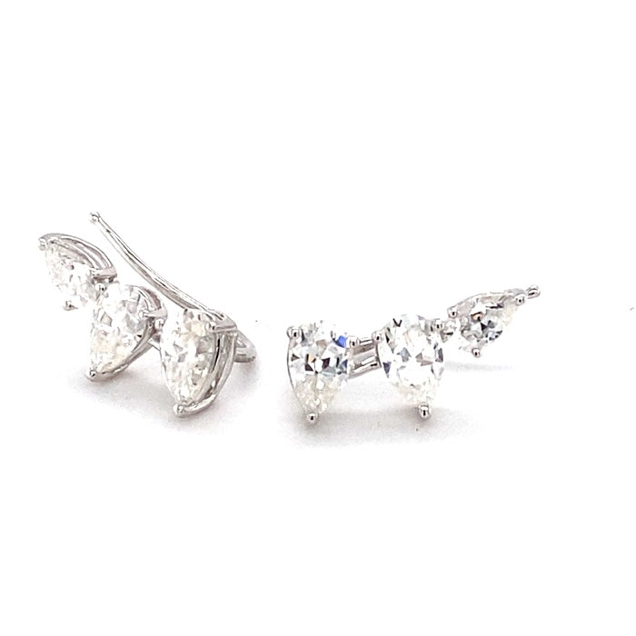 2.14 CTW DEW Pear Near-Colorless Moissanite Graduated Stud Earrings in 14K White Gold