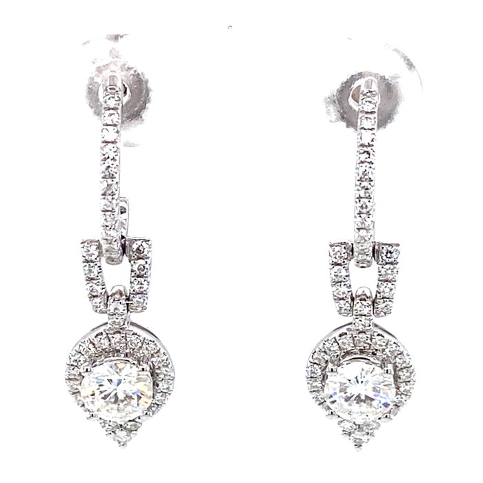1.49 CTW DEW Halo Drop Earrings 14K White Gold