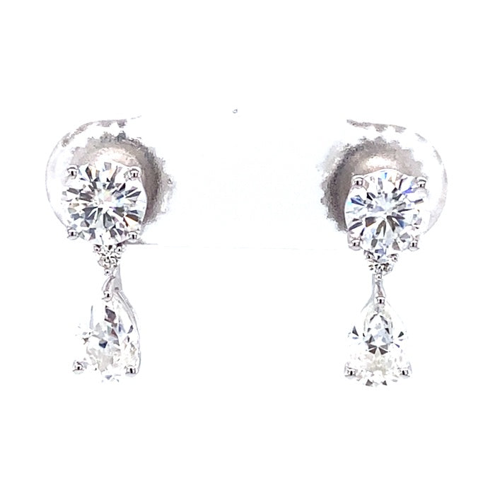 1.90 CTW DEW Pear Near-Colorless Moissanite Halo Drop Earrings in 14K White Gold