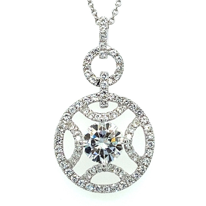 1.60 CTW DEW Round Near-Colorless Moissanite Drop Pendant in 14K White Gold