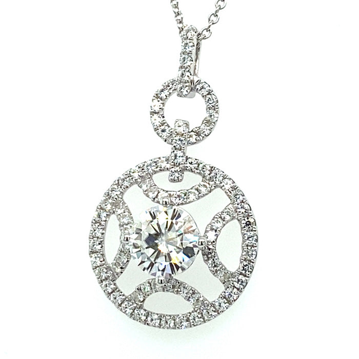 1.60 CTW DEW Round Near-Colorless Moissanite Drop Pendant in 14K White Gold