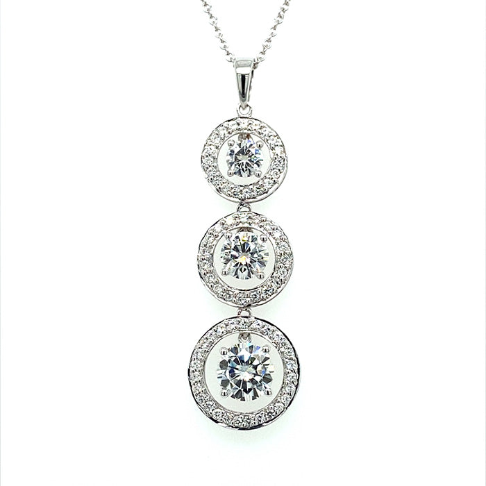 1.89 CTW DEW Round Near-Colorless Moissanite Three-Stone Pendant in 14K White Gold