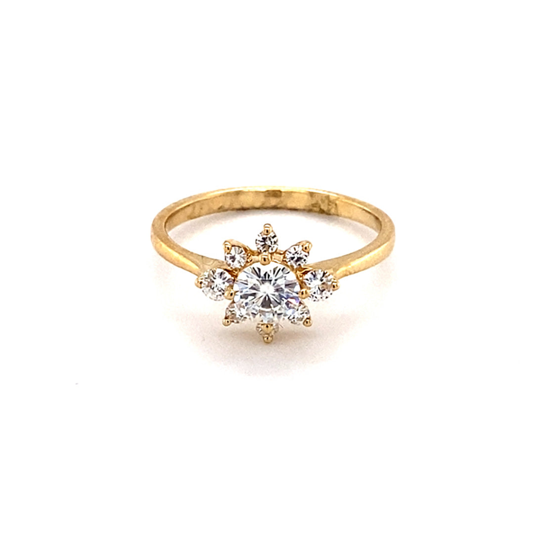 0.74 CTW DEW Round Near-Colorless Moissanite Statement Ring in 14K Yellow Gold