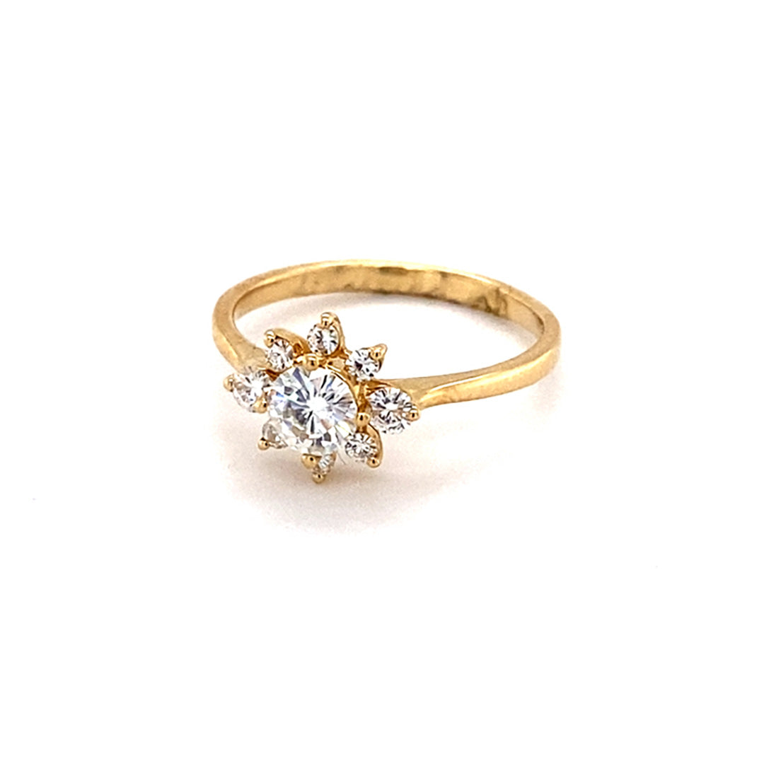 0.74 CTW DEW Round Near-Colorless Moissanite Statement Ring in 14K Yellow Gold