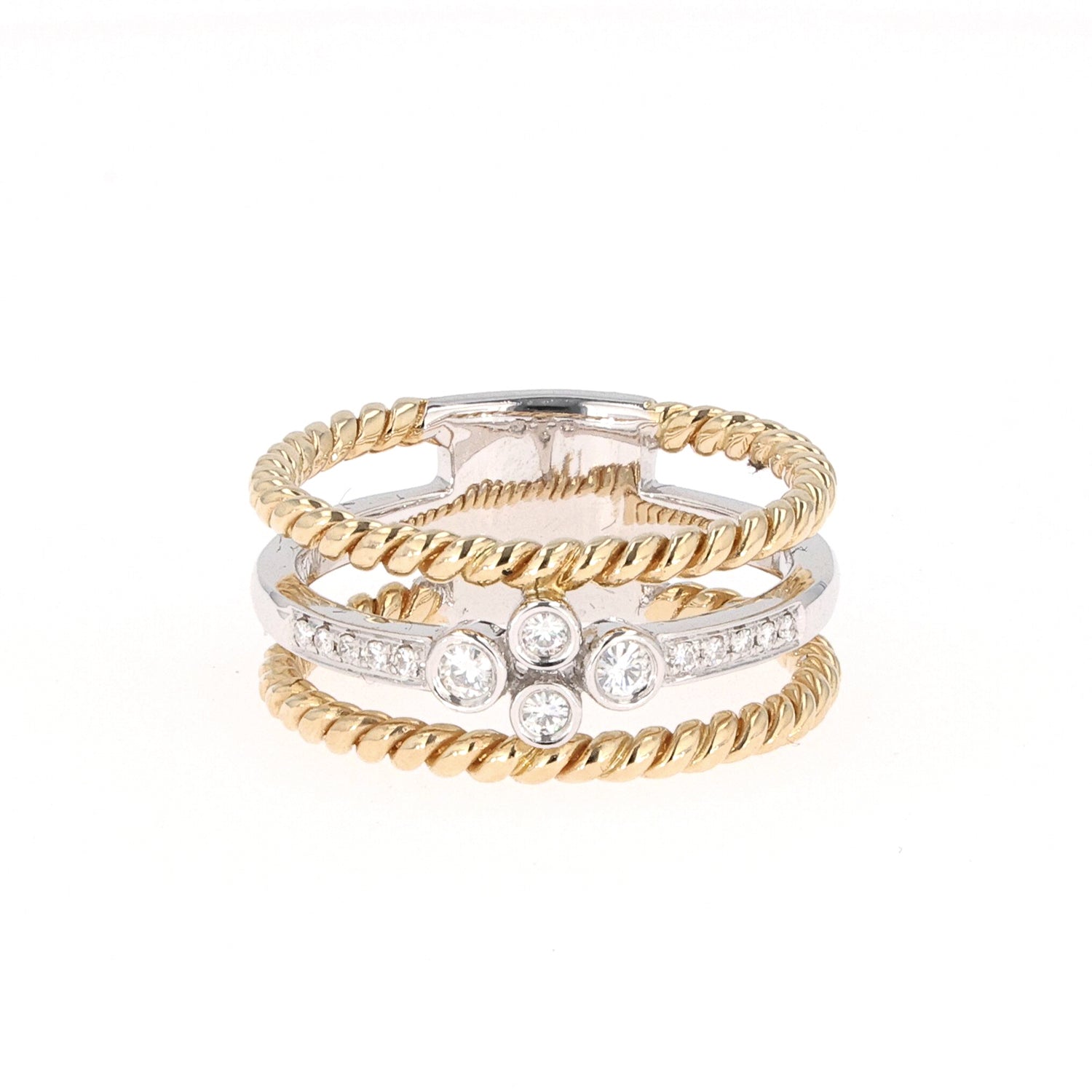 0.15 CTW DEW Round Near-Colorless Moissanite Band in 14K Two-Tone Gold