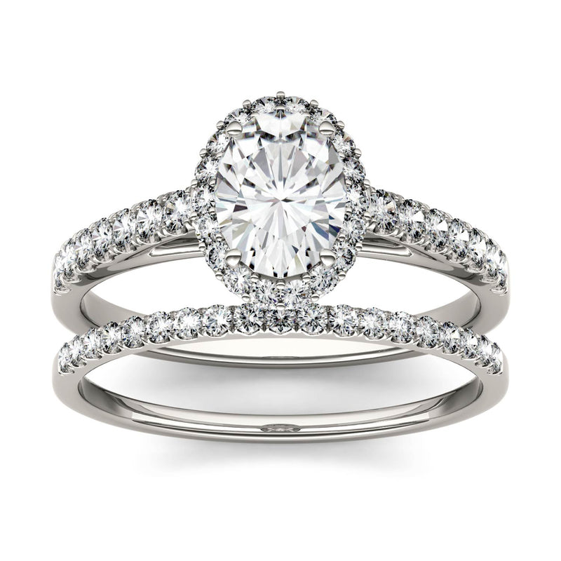 1.28 CTW DEW Oval Moissanite Halo Set in 14K White Gold