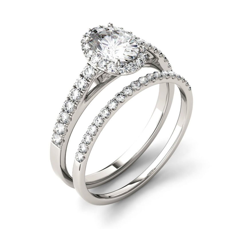 1.28 CTW DEW Oval Moissanite Halo Set in 14K White Gold