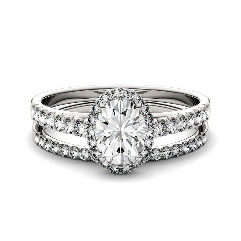 1.28 CTW DEW Oval Moissanite Halo Set in 14K White Gold