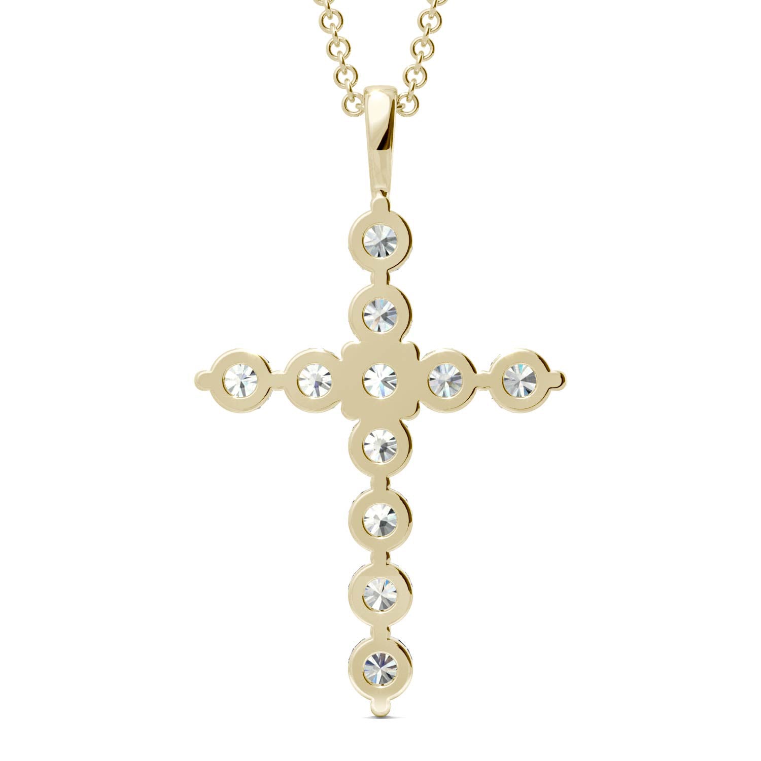1.10 CTW DEW Round Moissanite Cross Necklace in 14K Yellow Gold
