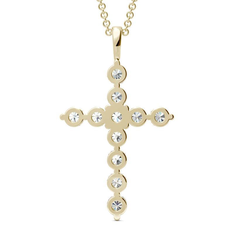 1.10 CTW DEW Round Moissanite Cross Necklace in 14K Yellow Gold
