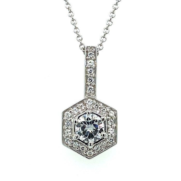 0.65 CTW DEW Round Near-Colorless Moissanite Geometric Pendant in Sterling Silver