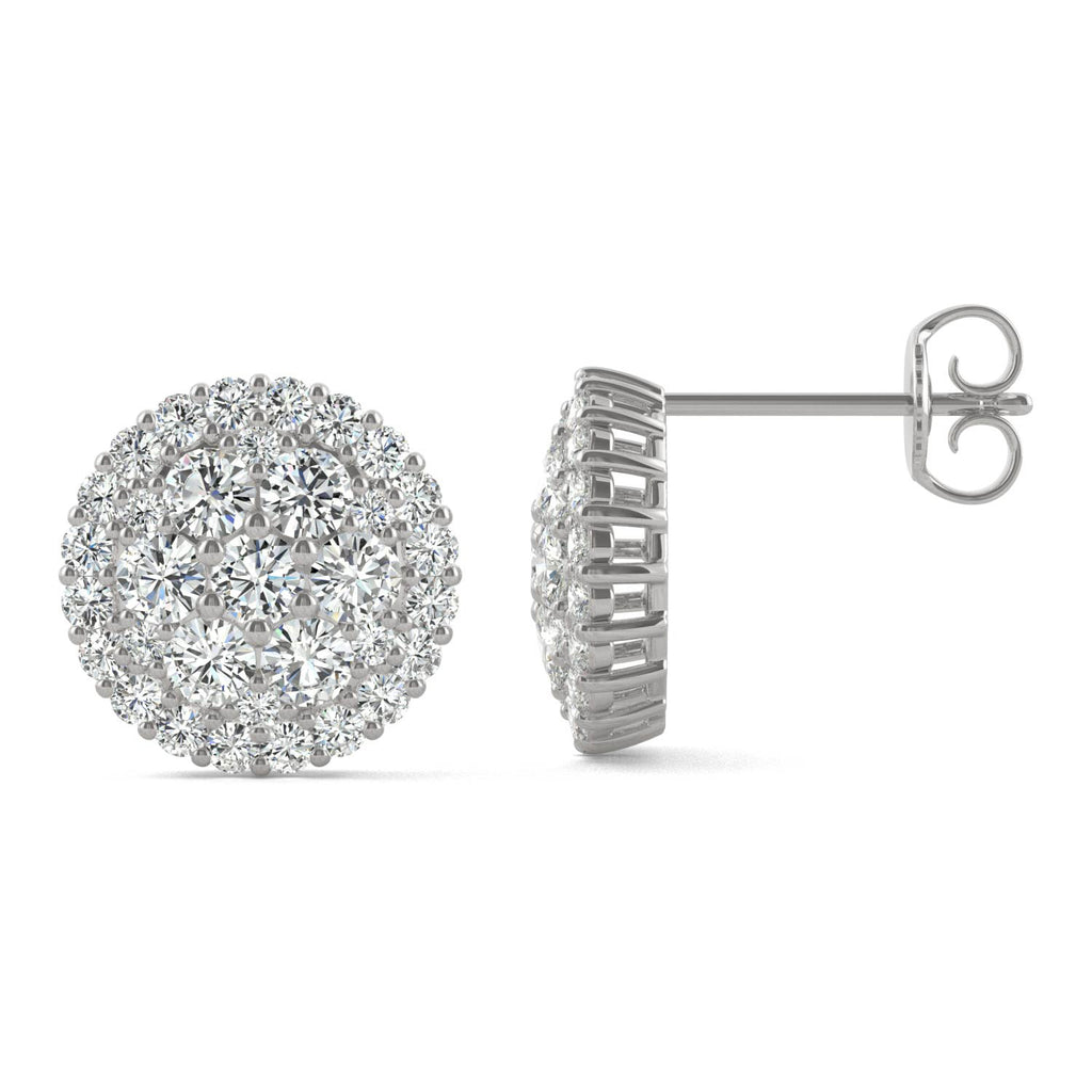 1.04 CTW DEW Round Pave Stud Earrings 14K White Gold