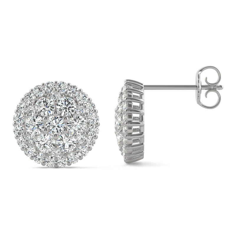 1.04 CTW DEW Round Moissanite Cluster Earrings in 14K White Gold