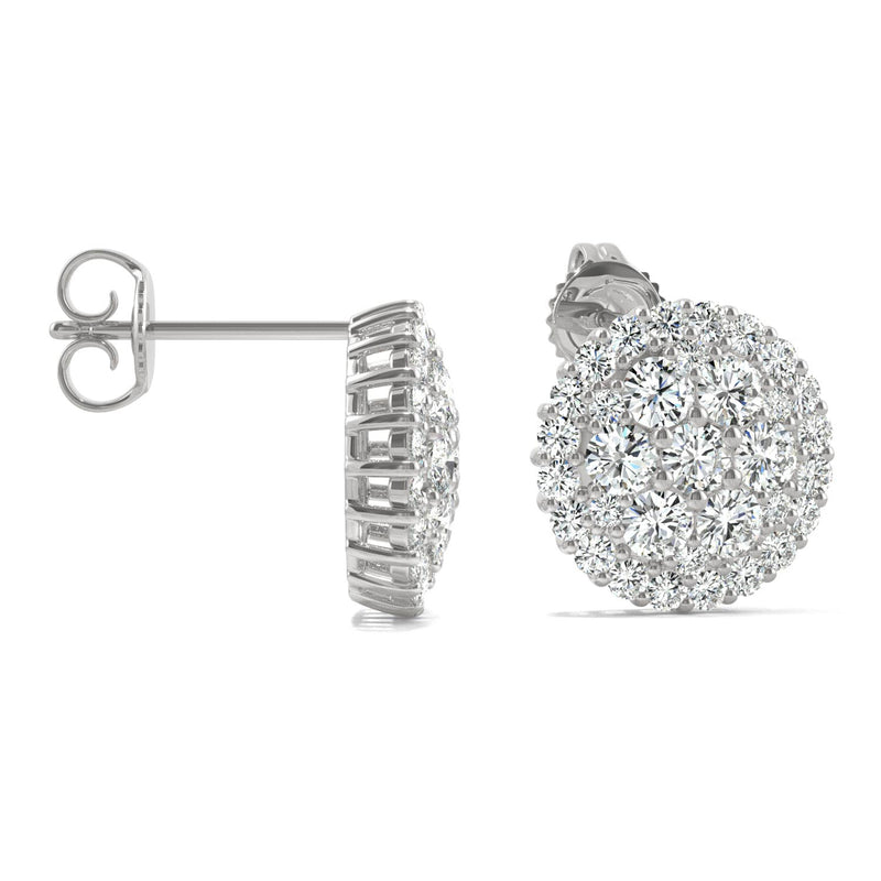 1.04 CTW DEW Round Moissanite Cluster Earrings in 14K White Gold