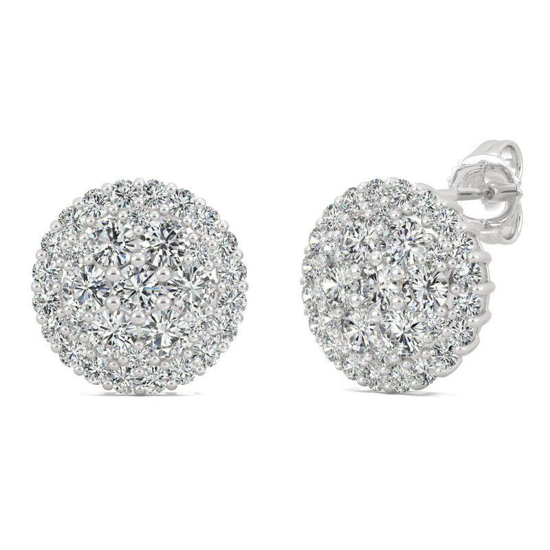 1.04 CTW DEW Round Moissanite Cluster Earrings in 14K White Gold