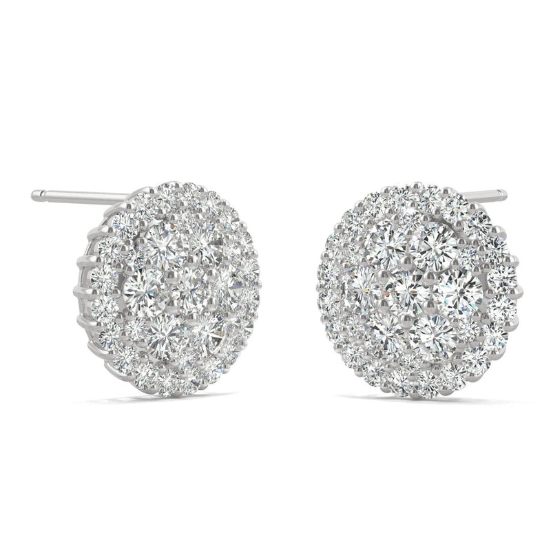 1.04 CTW DEW Round Moissanite Cluster Earrings in 14K White Gold