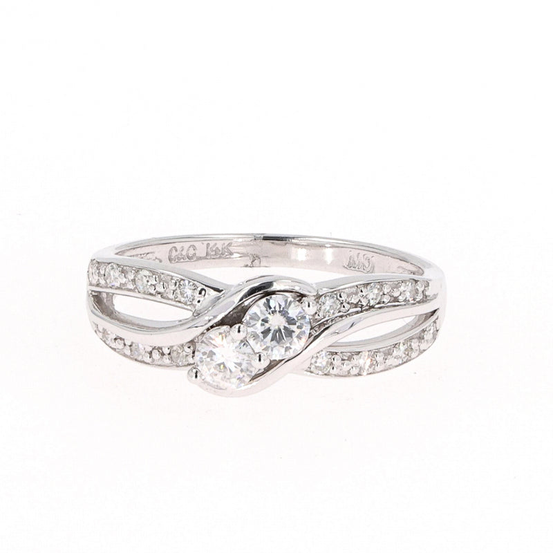 0.50 CTW DEW Round Near-Colorless Moissanite Two-Stone Bypass Ring in 14K White Gold