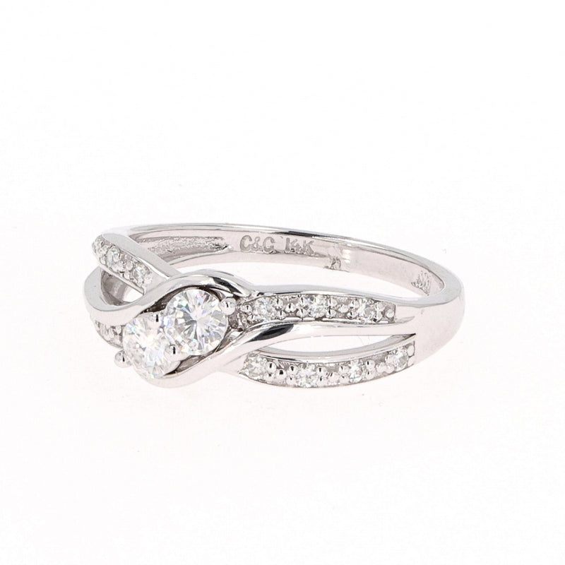 0.50 CTW DEW Round Near-Colorless Moissanite Two-Stone Bypass Ring in 14K White Gold