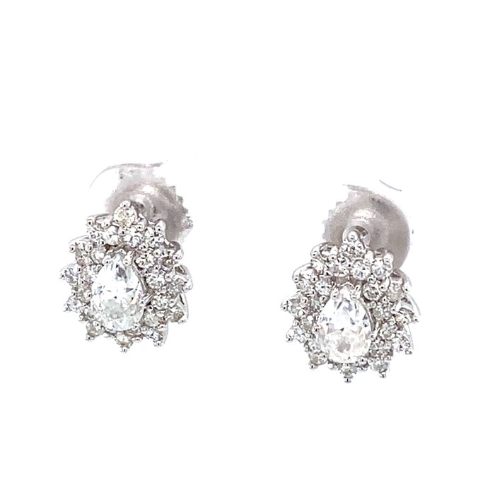 1.58 CTW DEW Pear Near-Colorless Moissanite Halo Stud Earrings in 14K White Gold