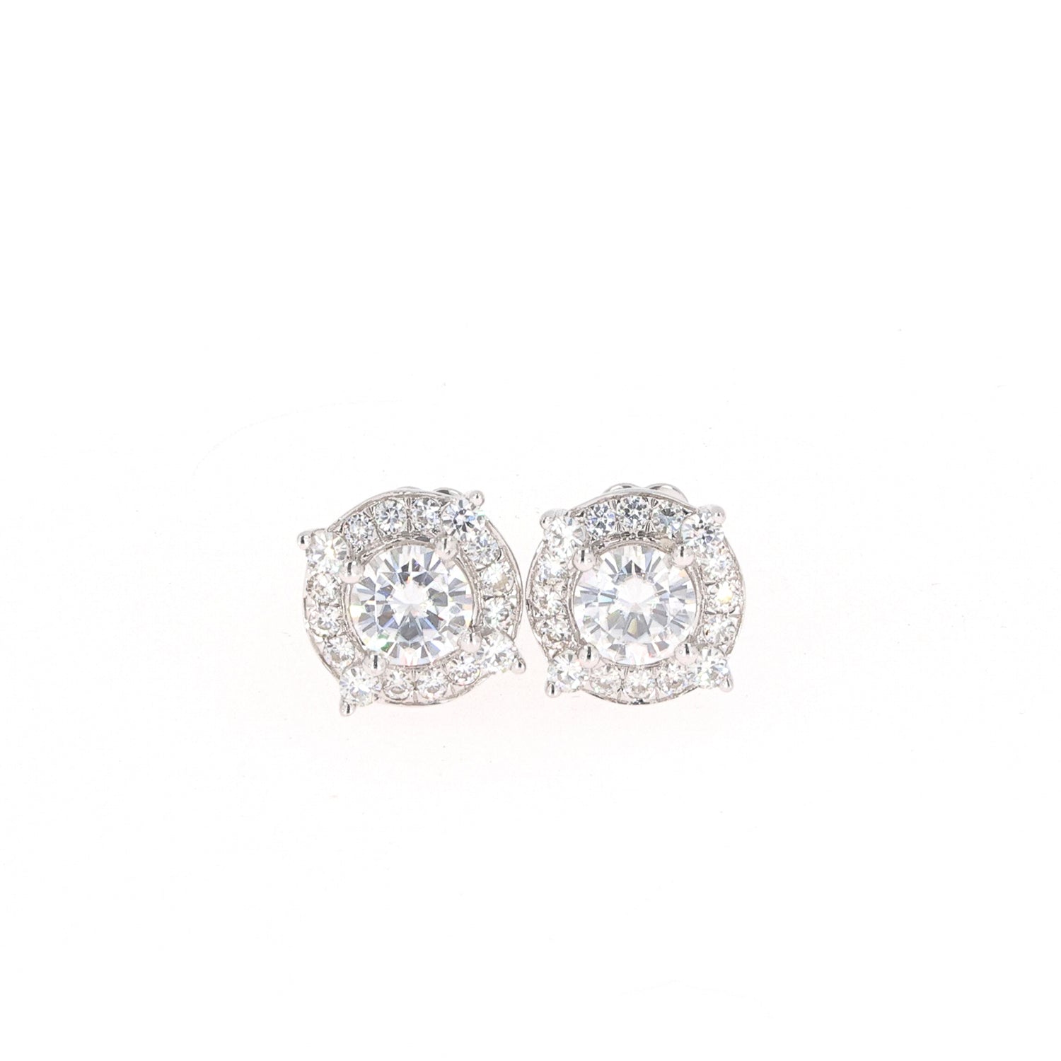 1.32 CTW DEW Round Near-Colorless Moissanite Halo Stud Earrings in 14K White Gold