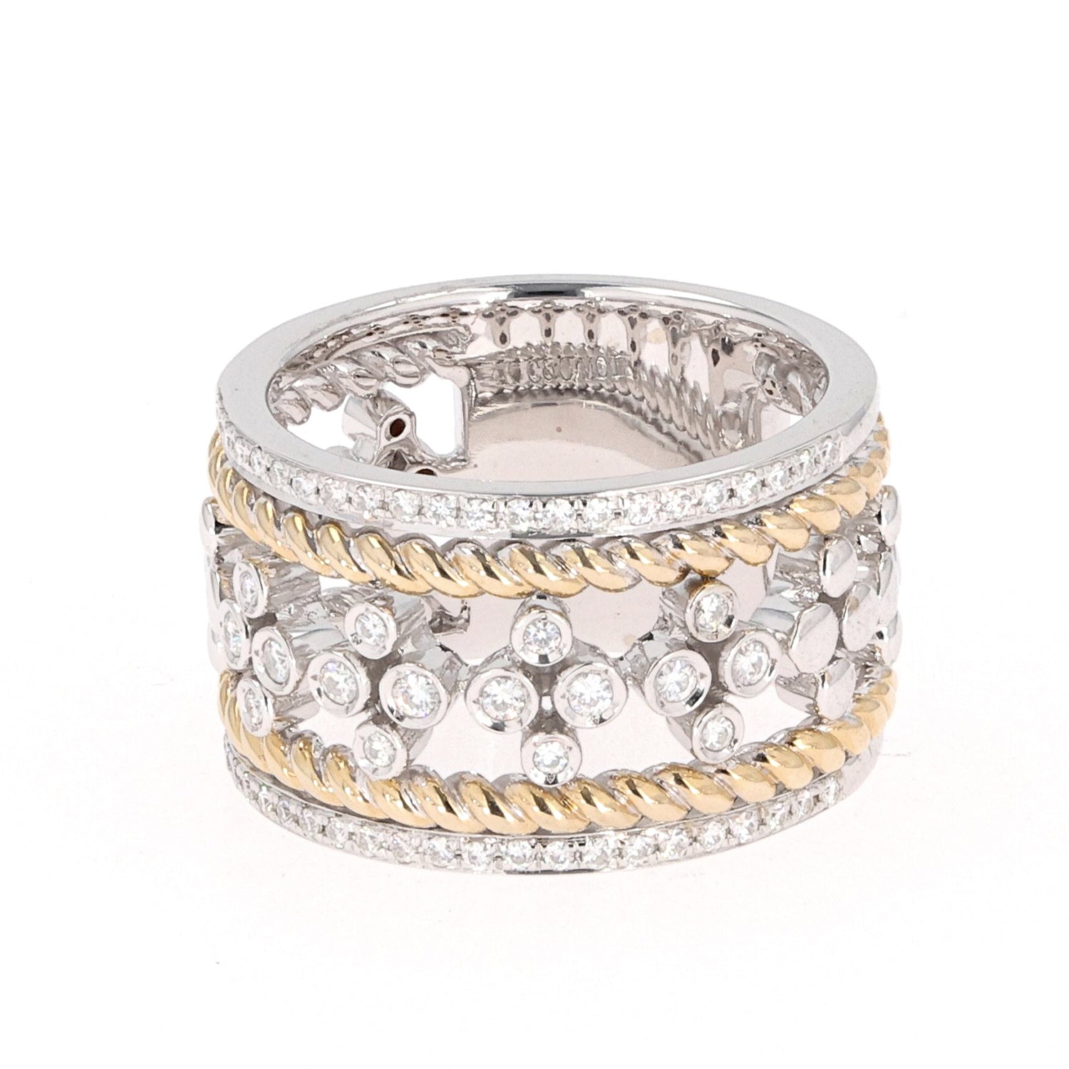 0.38 CTW DEW Round Near-Colorless Moissanite Fashion Band in 14K Two-Tone Gold
