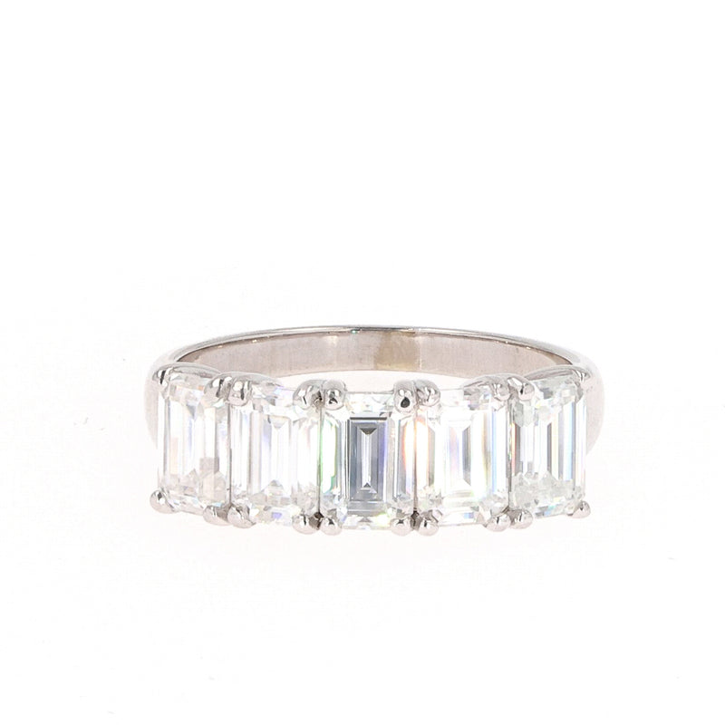 2.90 CTW DEW Emerald Near-Colorless Moissanite Five-Stone Wedding Band in 14K White Gold