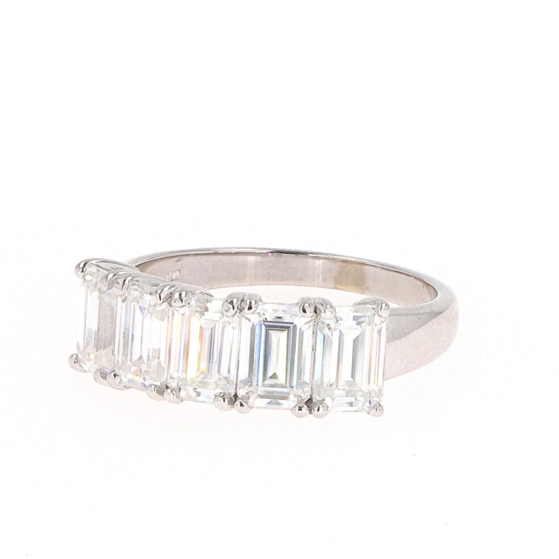 2.90 CTW DEW Emerald Near-Colorless Moissanite Five-Stone Wedding Band in 14K White Gold