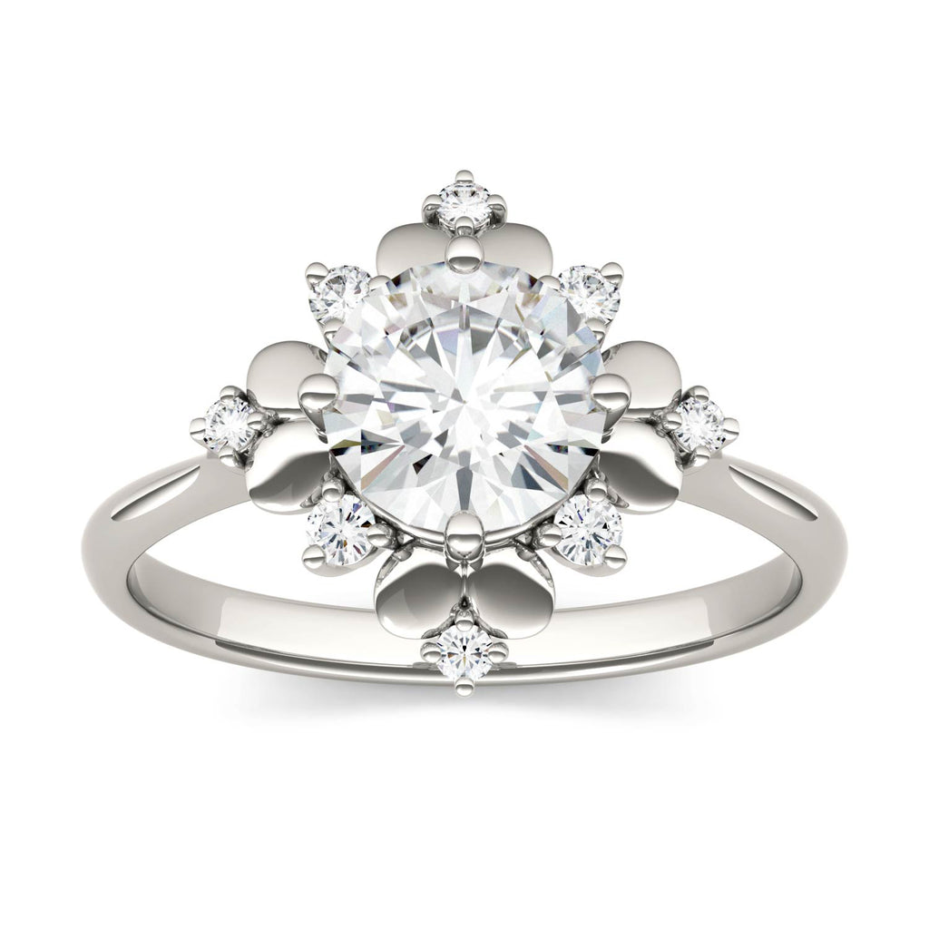 1.11 CTW DEW Round Halo Fashion Ring 14K White Gold