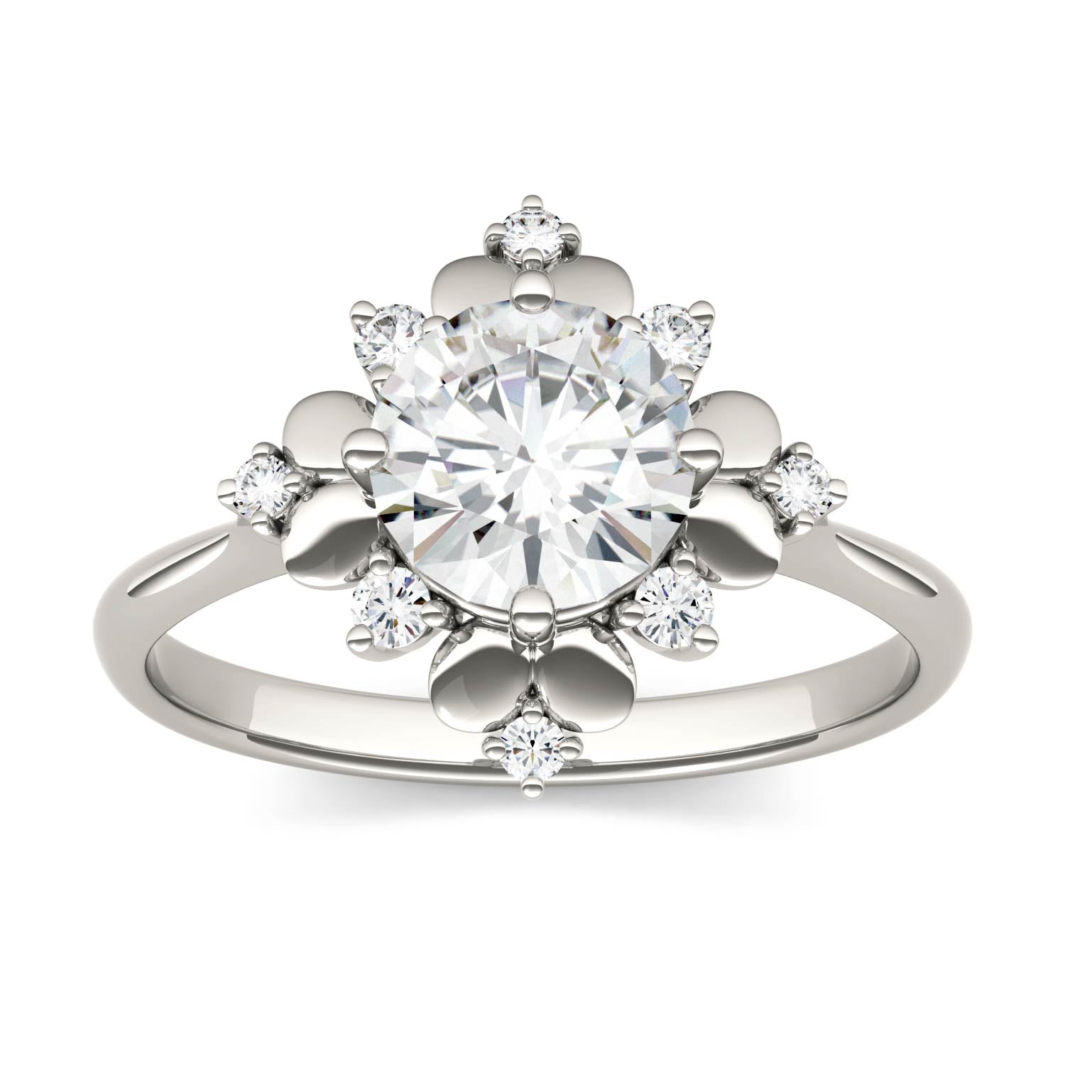 1.11 CTW DEW Round Moissanite Halo Ring in 14K White Gold