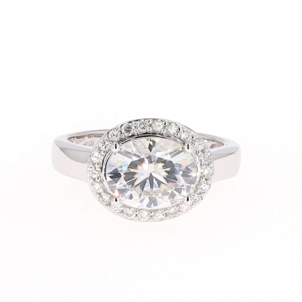 3.33 CTW DEW Oval East West Halo Engagement Ring 14K White Gold