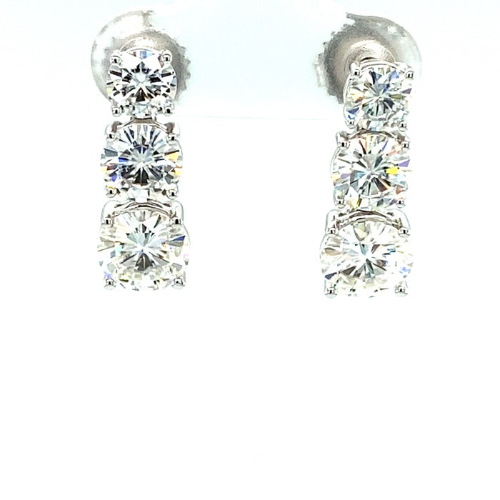 5.00 CTW DEW Round Three Stone Drop Stud Earrings 14K White Gold