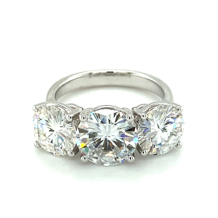 6.50 CTW DEW Round Near-Colorless Moissanite Classic Three-Stone Engagement Ring in 14K White Gold