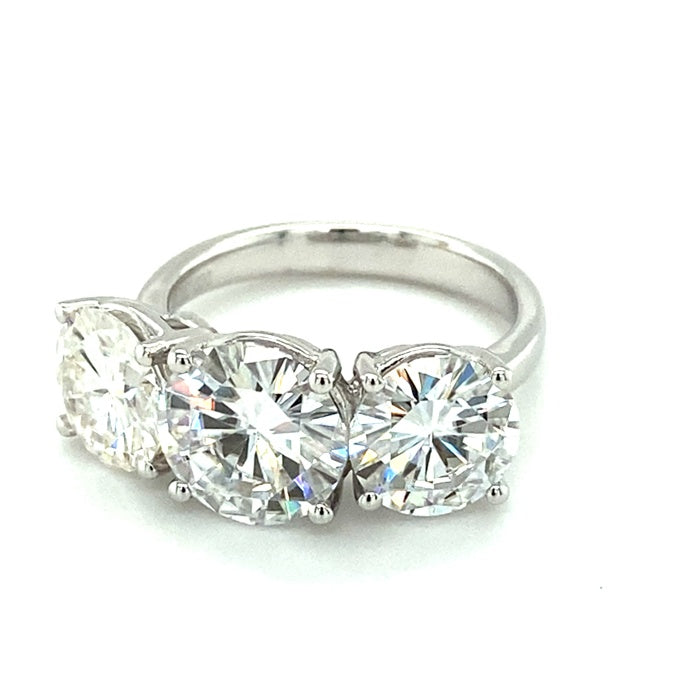 6.50 CTW DEW Round Near-Colorless Moissanite Classic Three-Stone Engagement Ring in 14K White Gold