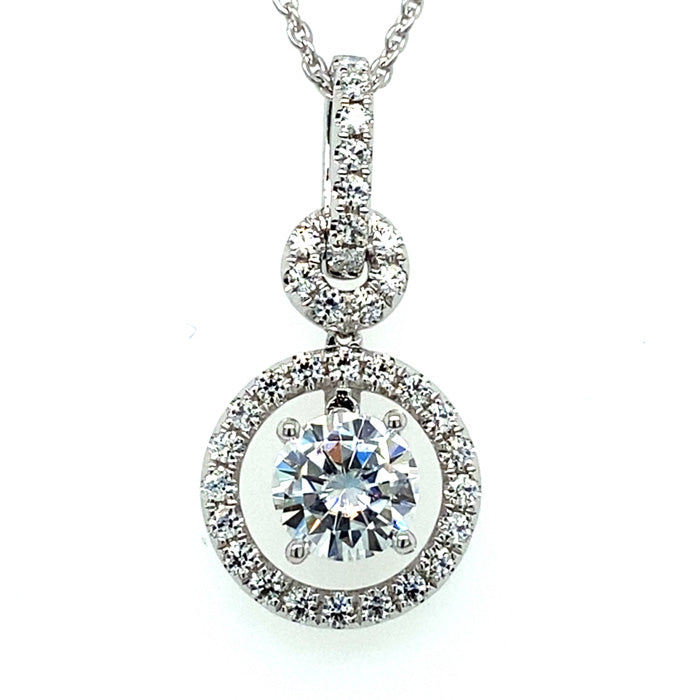 1.22 CTW DEW Round Near-Colorless Moissanite Concentric Halo Station Necklace in 14K White Gold