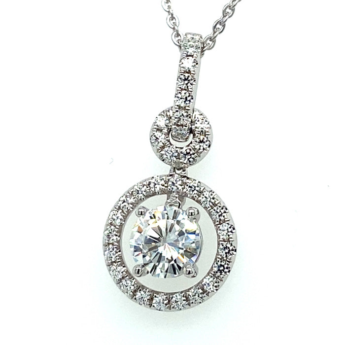 1.22 CTW DEW Round Near-Colorless Moissanite Concentric Halo Station Necklace in 14K White Gold