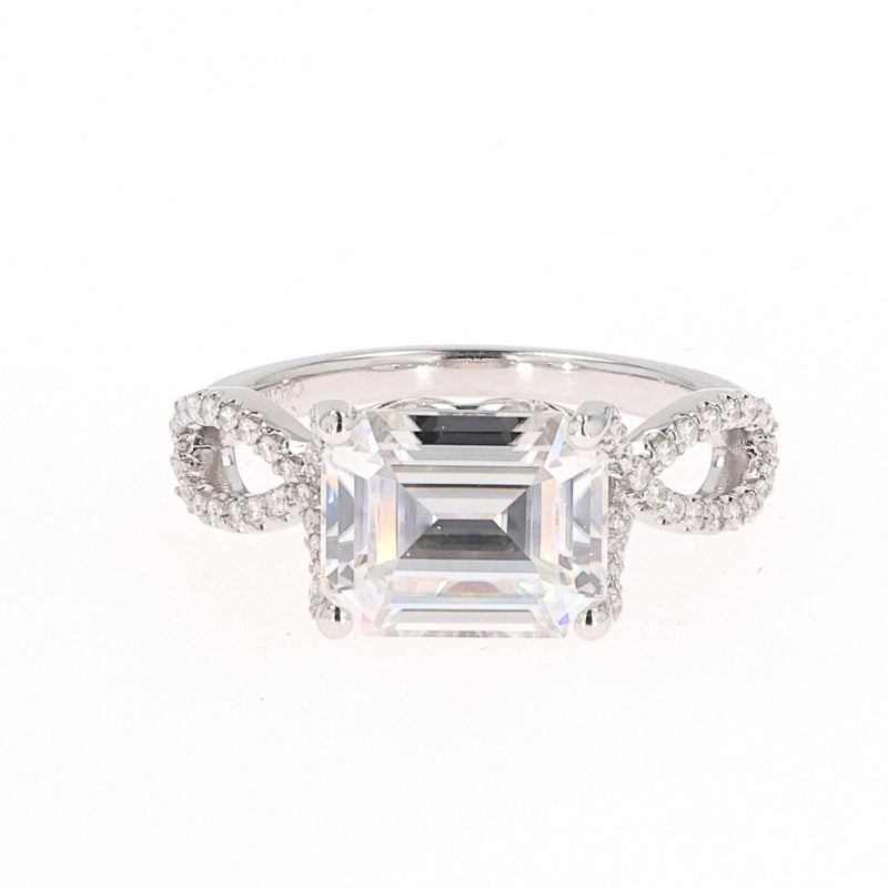 3.80 CTW DEW Emerald Near-Colorless Moissanite East-West Solitaire with Accents Engagement Ring in 14K White Gold
