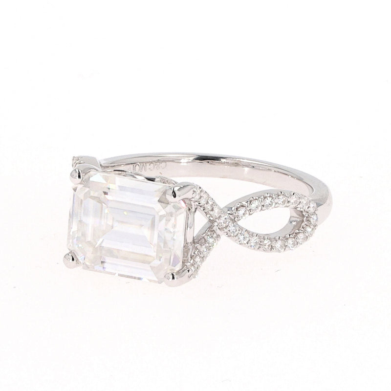 3.80 CTW DEW Emerald Near-Colorless Moissanite East-West Solitaire with Accents Engagement Ring in 14K White Gold