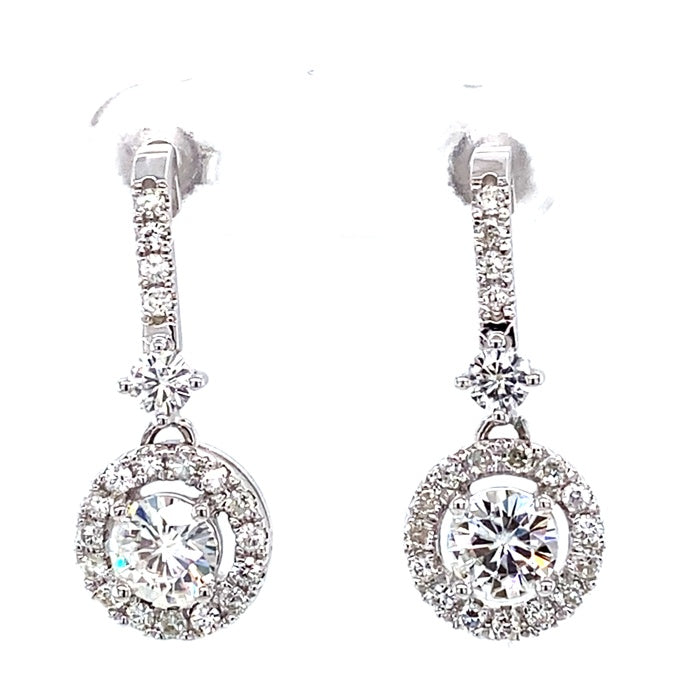 2.03 CTW DEW Round Halo Drop Earrings 14K White Gold