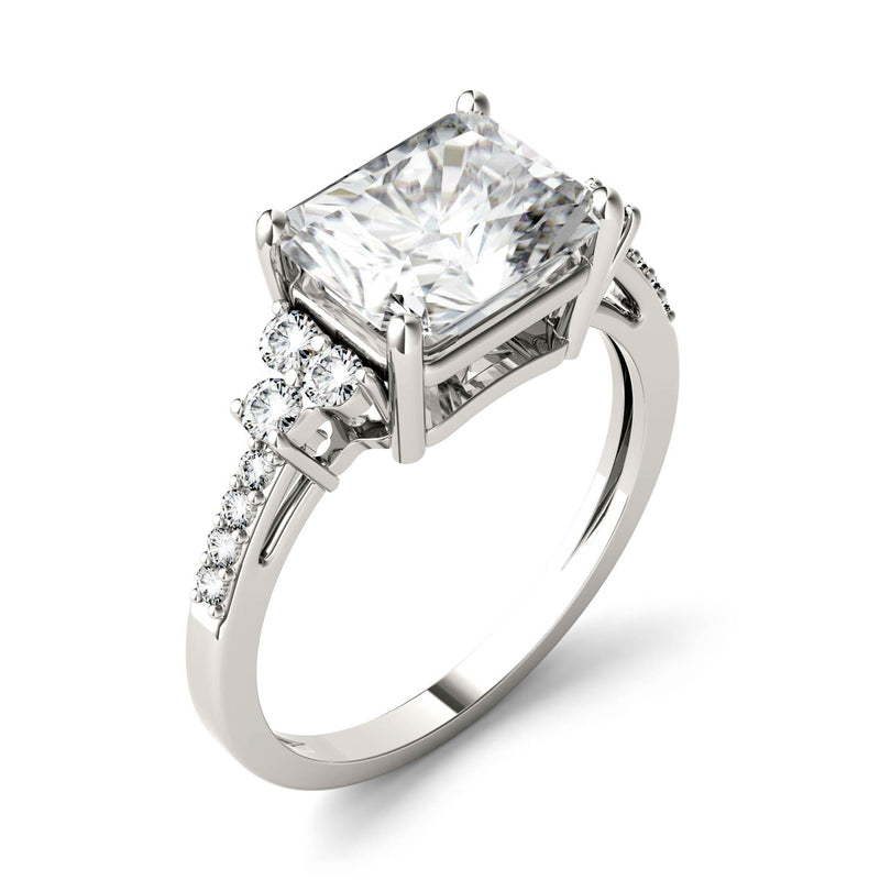 2.90 CTW DEW Radiant Moissanite Engagement Ring in 14K White Gold