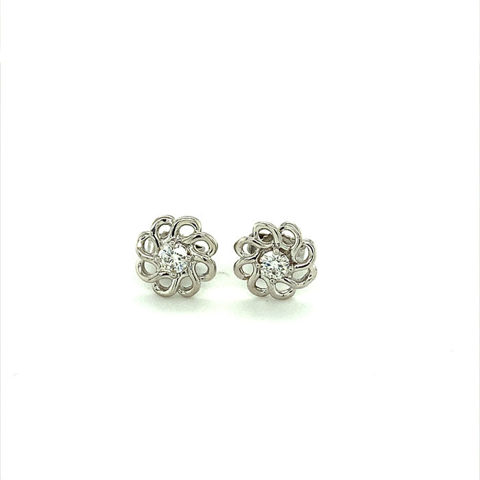 0.26 CTW DEW Round Floral Moissanite Stud Earrings in Sterling Silver