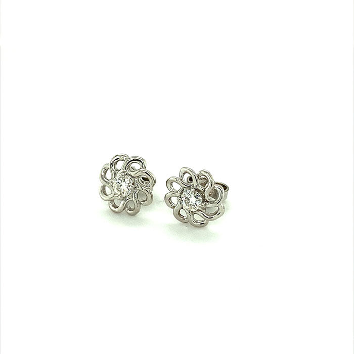 0.26 CTW DEW Round Floral Moissanite Stud Earrings in Sterling Silver