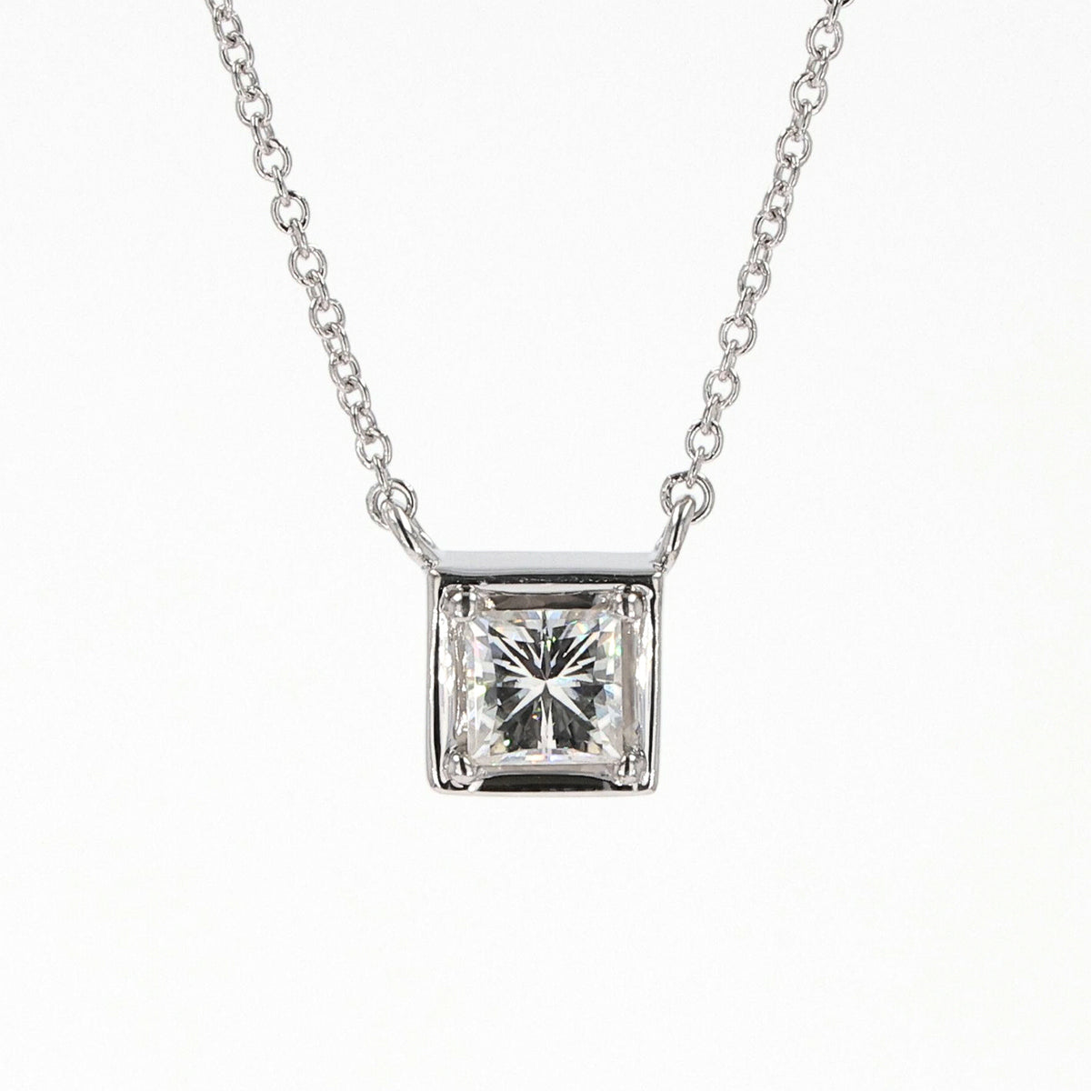 0.60 CTW DEW Square Moissanite Solitaire Necklace|Moissanite  Luxury Moissanite Diamond 1.0 CT square pendant necklace Retail‎ $499 main image 0