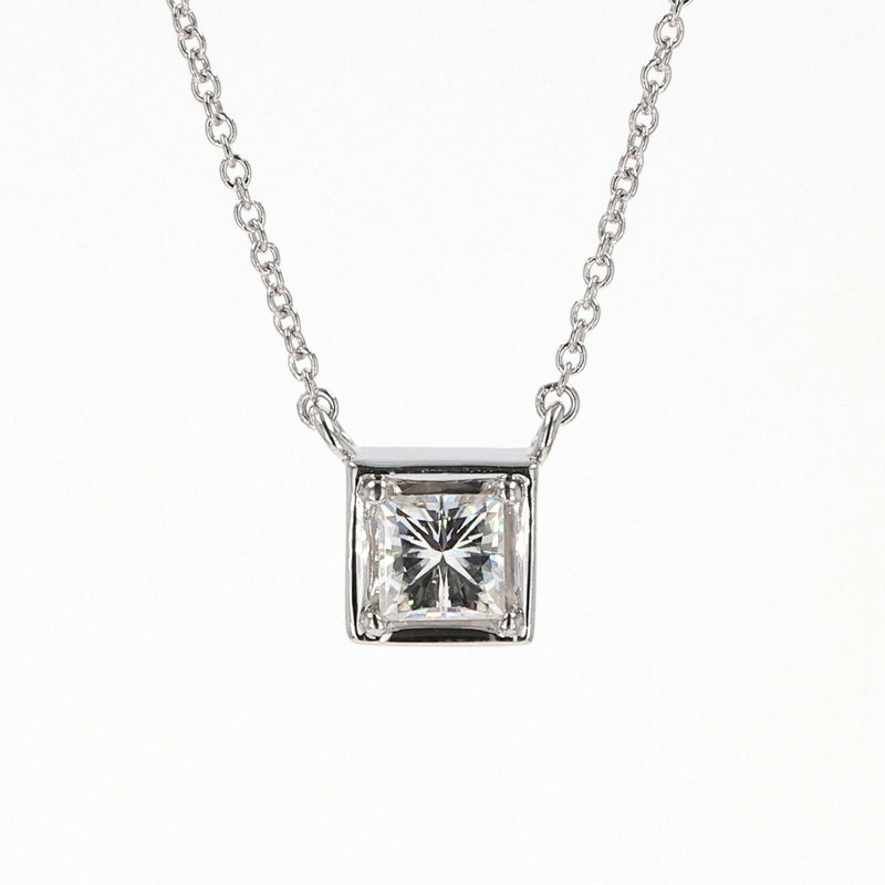 0.60 CTW DEW Square  Moissanite Solitaire Pendant in Sterling Silver