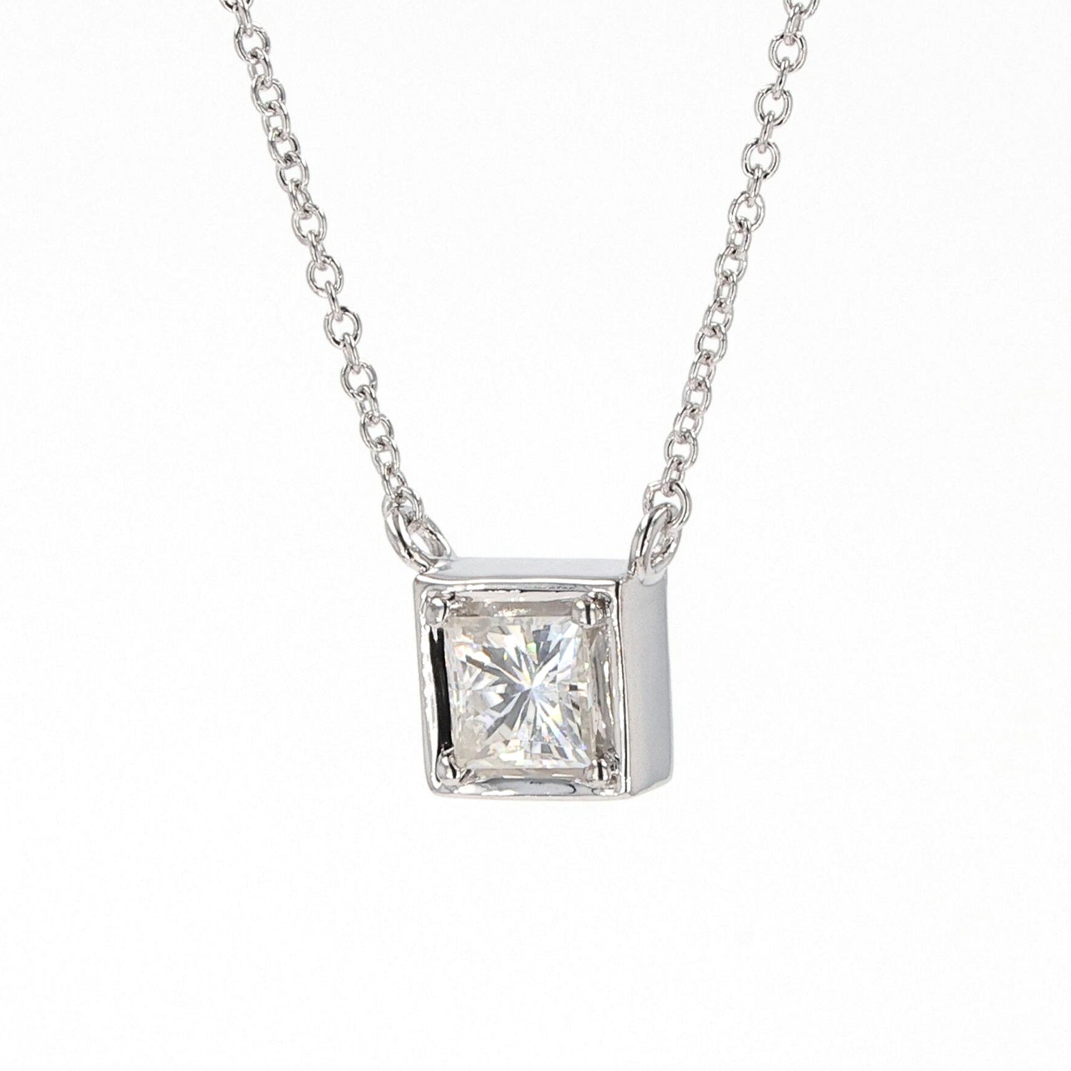 0.60 CTW DEW Square  Moissanite Solitaire Pendant in Sterling Silver