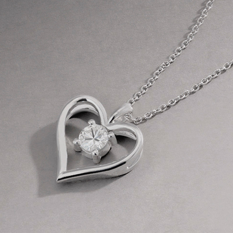 0.33 CTW DEW Round Moissanite Heart Pendant in Sterling Silver