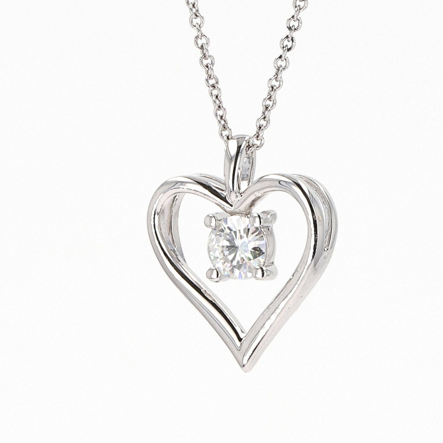 0.33 CTW DEW Round Moissanite Heart Pendant in Sterling Silver