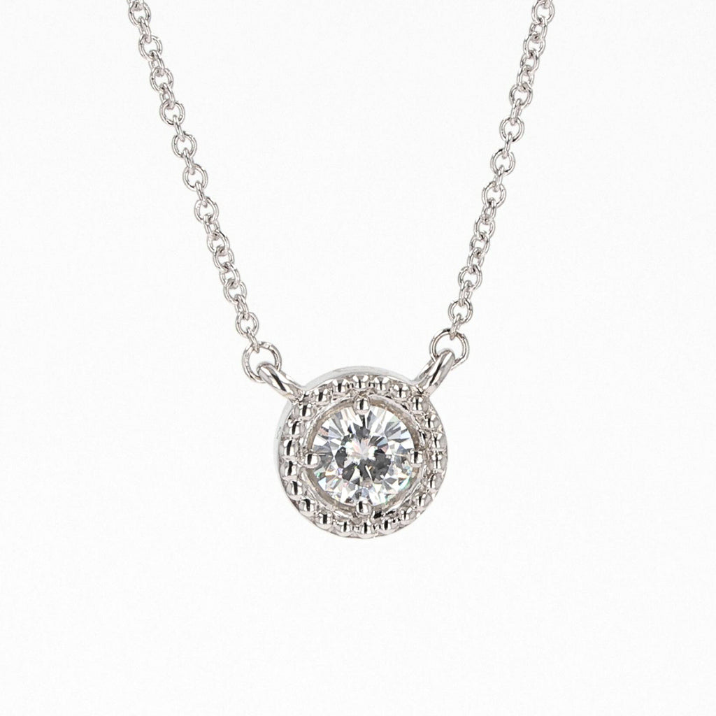 0.33 CTW DEW Round Bead Halo Necklace Sterling